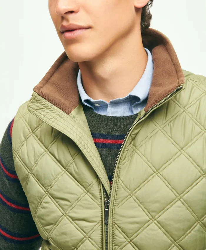 Men Paddock Diamond Quilted Vest Olive Brooks Brothers Coats and Jackets