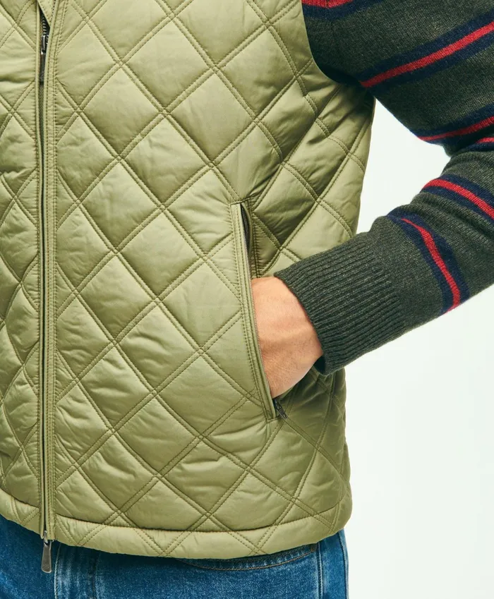 Men Paddock Diamond Quilted Vest Olive Brooks Brothers Coats and Jackets