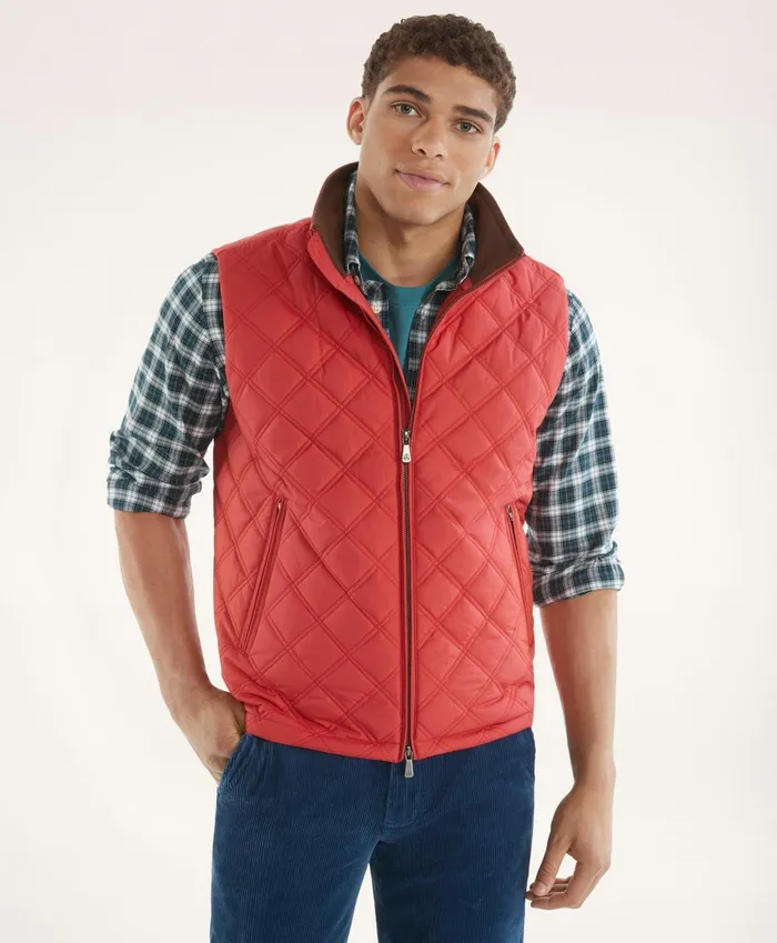 Men Paddock Diamond Quilted Vest Red Brooks Brothers Coats and Jackets