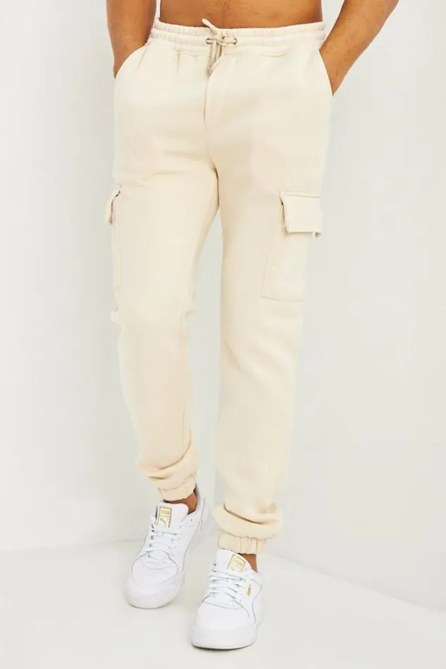 Men Pantalon De Jogging Beige Clair Poches Cargo Inscription Brentiny Beige Brentiny Paris Jogging Bottoms