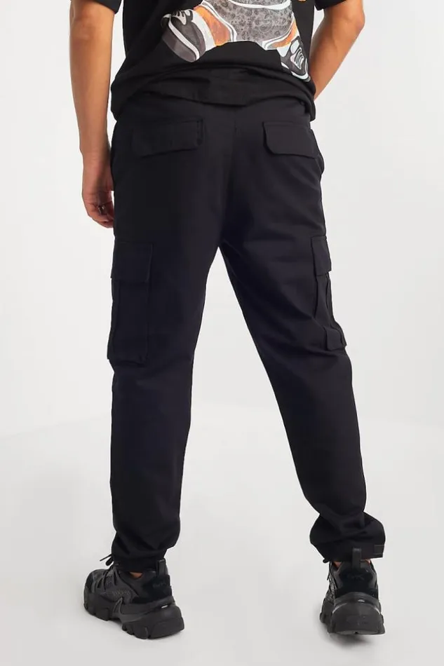 Men Pantalon Noir En Toile Poches Cargos Black Brentiny Paris Pants