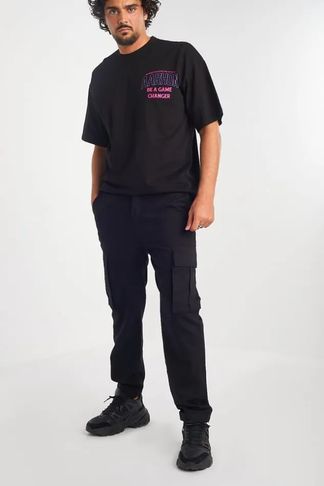 Men Pantalon Noir En Toile Poches Cargos Black Brentiny Paris Pants