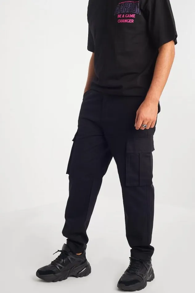 Men Pantalon Noir En Toile Poches Cargos Black Brentiny Paris Pants