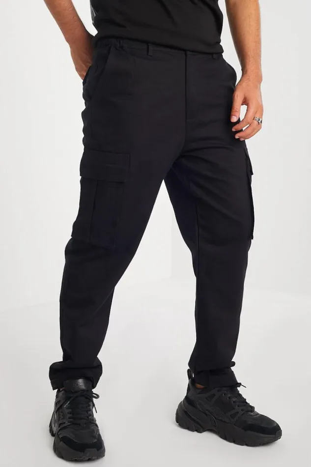 Men Pantalon Noir En Toile Poches Cargos Black Brentiny Paris Pants