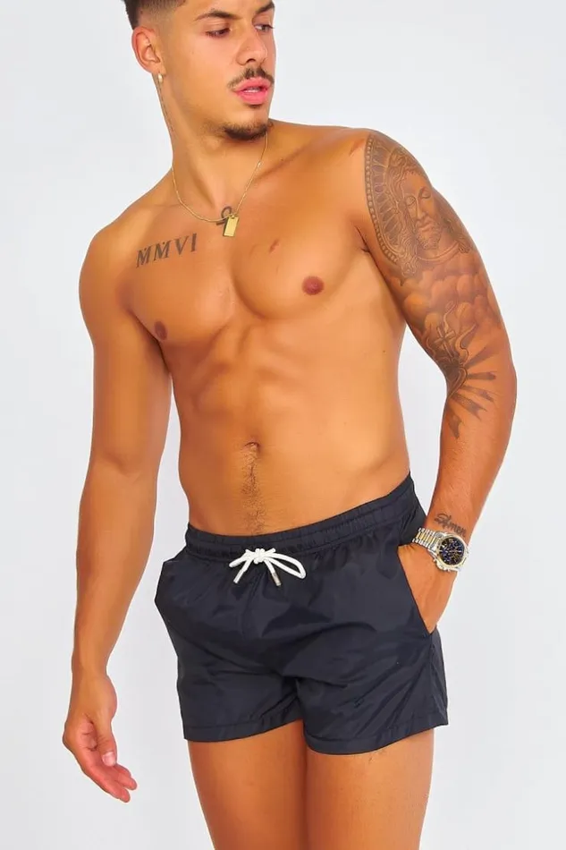 Men Plain Black Swim Shorts Black Brentiny Paris Shorts