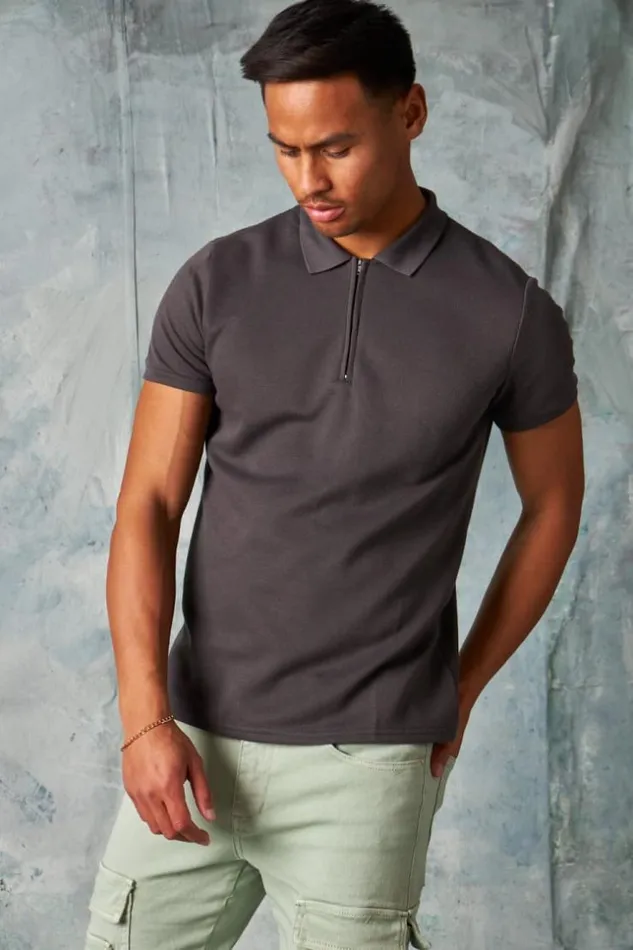Men Polo Manches Courtes Col Zipp Gris Anthracite Grey Brentiny Paris Polo Shirts Men Polo Manches Courtes Col Zipp Gris Anthracite Grey Brentiny Paris Polo Shirts