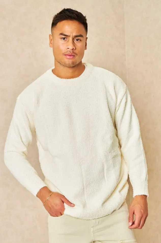 Men Pull Blanc Cass Effet Duveteux White Brentiny Paris Sweatshirts and Pullovers