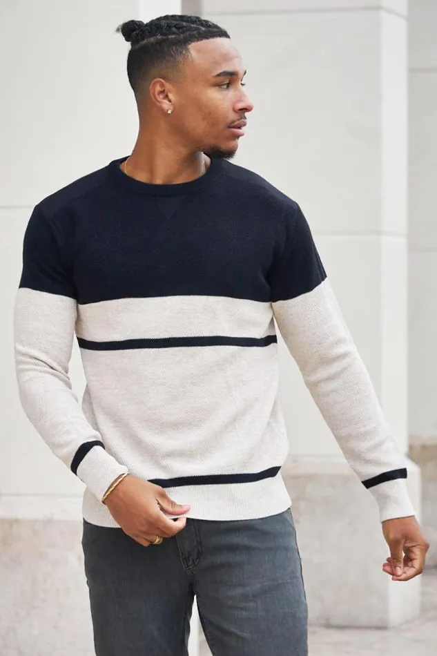 Men Pull En Laine Rayures Bleu Et Beige Blue Brentiny Paris Sweatshirts and Pullovers