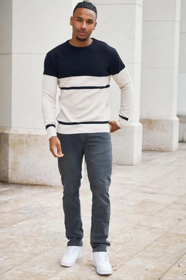 Men Pull En Laine Rayures Bleu Et Beige Blue Brentiny Paris Sweatshirts and Pullovers Men Pull En Laine Rayures Bleu Et Beige Blue Brentiny Paris Sweatshirts and Pullovers