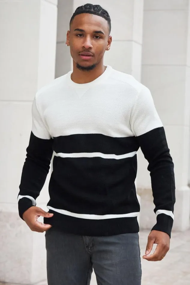 Men Pull En Laine Rayures Noir Et Blanc Black Brentiny Paris Sweatshirts and Pullovers
