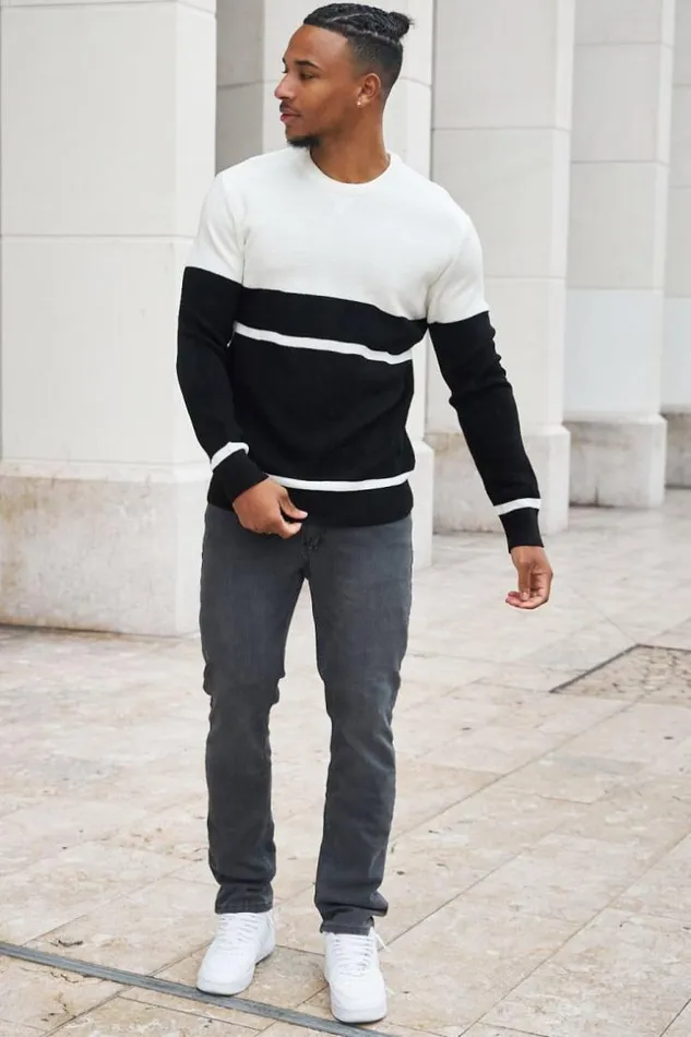 Men Pull En Laine Rayures Noir Et Blanc Black Brentiny Paris Sweatshirts and Pullovers Men Pull En Laine Rayures Noir Et Blanc Black Brentiny Paris Sweatshirts and Pullovers