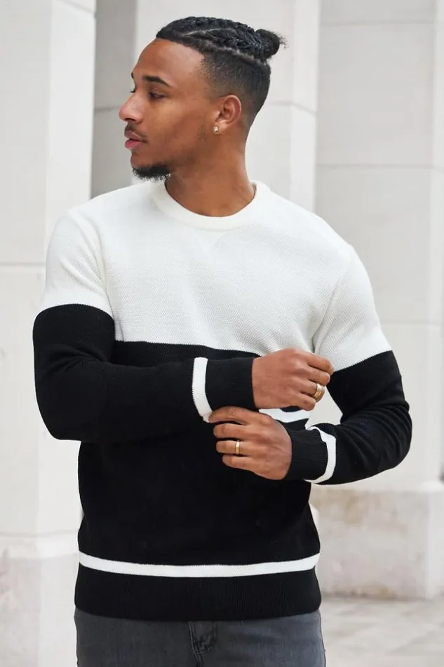 Men Pull En Laine Rayures Noir Et Blanc Black Brentiny Paris Sweatshirts and Pullovers Men Pull En Laine Rayures Noir Et Blanc Black Brentiny Paris Sweatshirts and Pullovers