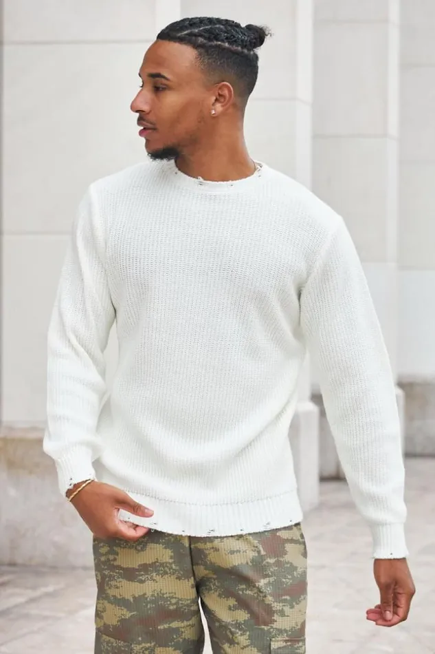 Men Pull En Maille Beige Ecru Brentiny Paris Sweatshirts and Pullovers