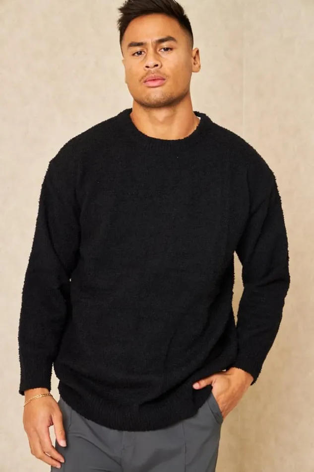 Men Pull Noir Effet Duveteux Black Brentiny Paris Sweatshirts and Pullovers
