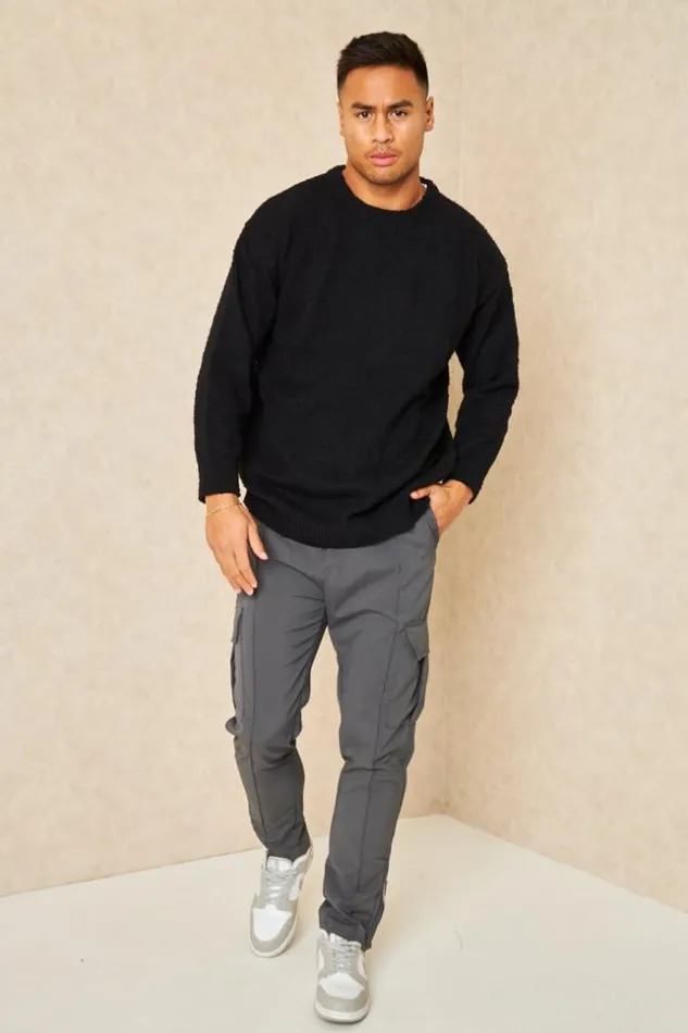 Men Pull Noir Effet Duveteux Black Brentiny Paris Sweatshirts and Pullovers