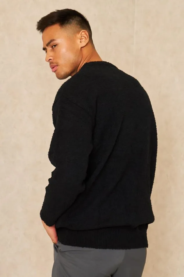 Men Pull Noir Effet Duveteux Black Brentiny Paris Sweatshirts and Pullovers