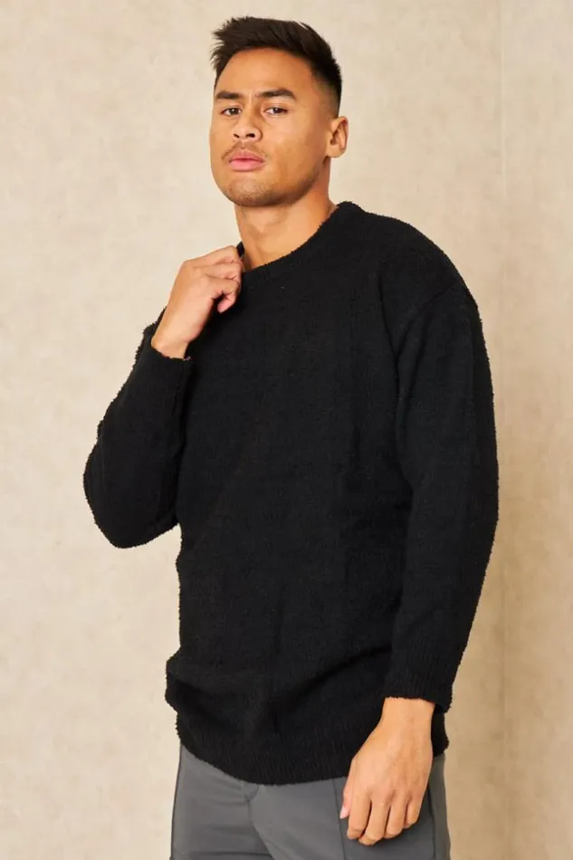 Men Pull Noir Effet Duveteux Black Brentiny Paris Sweatshirts and Pullovers