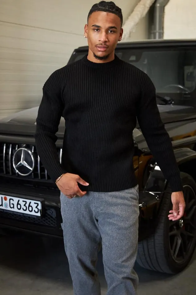 Men Pull Noir En Maille Col Rond Black Brentiny Paris Sweatshirts and Pullovers