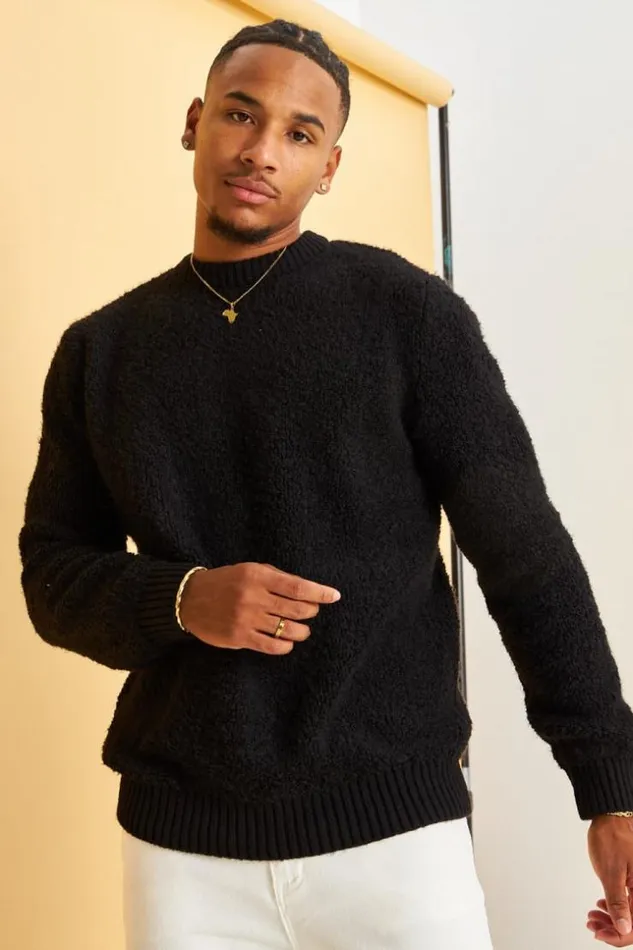 Men Pull Noir En Peau De Mouton Black Brentiny Paris Sweatshirts and Pullovers