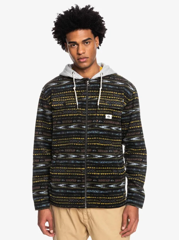 Men Quiksilver Jackets Super Swell Hooded Fleece ZipUp Jacket Tarmac Tribal Fuzz Men Quiksilver Jackets Super Swell Hooded Fleece ZipUp Jacket Tarmac Tribal Fuzz