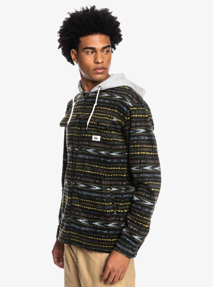 Men Quiksilver Jackets Super Swell Hooded Fleece ZipUp Jacket Tarmac Tribal Fuzz Men Quiksilver Jackets Super Swell Hooded Fleece ZipUp Jacket Tarmac Tribal Fuzz
