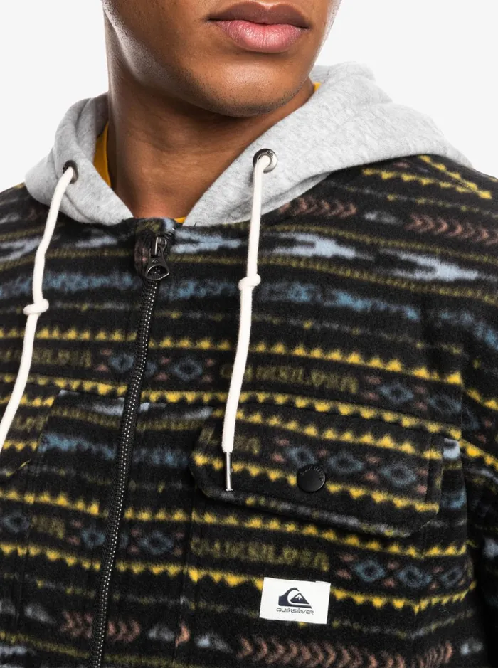 Men Quiksilver Jackets Super Swell Hooded Fleece ZipUp Jacket Tarmac Tribal Fuzz Men Quiksilver Jackets Super Swell Hooded Fleece ZipUp Jacket Tarmac Tribal Fuzz