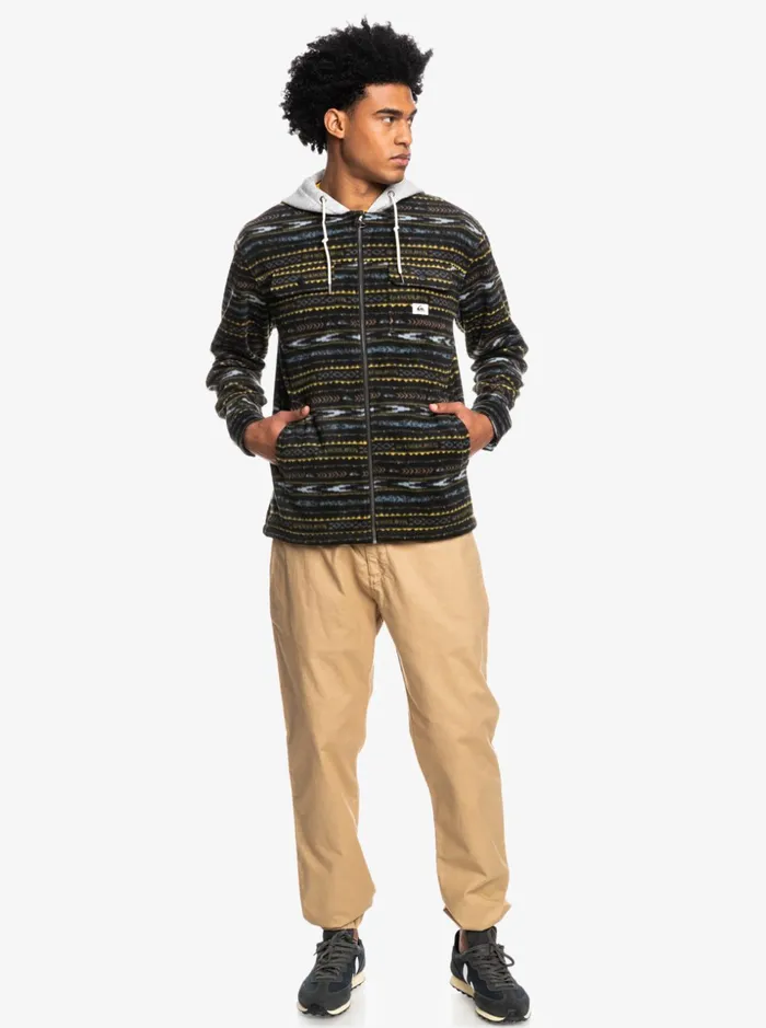 Men Quiksilver Jackets Super Swell Hooded Fleece ZipUp Jacket Tarmac Tribal Fuzz Men Quiksilver Jackets Super Swell Hooded Fleece ZipUp Jacket Tarmac Tribal Fuzz
