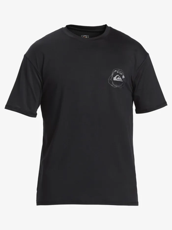 Men Quiksilver Rashguards Hawaii Big Bite UPF 50 Short Sleeve Surf Tee Black