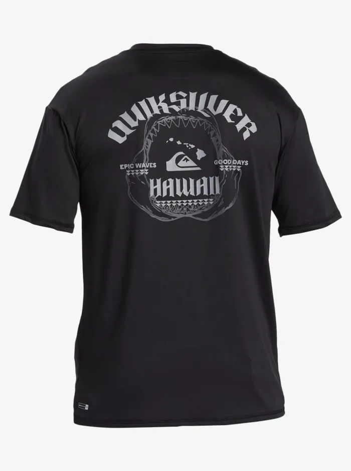 Men Quiksilver Rashguards Hawaii Big Bite UPF 50 Short Sleeve Surf Tee Black Men Quiksilver Rashguards Hawaii Big Bite UPF 50 Short Sleeve Surf Tee Black