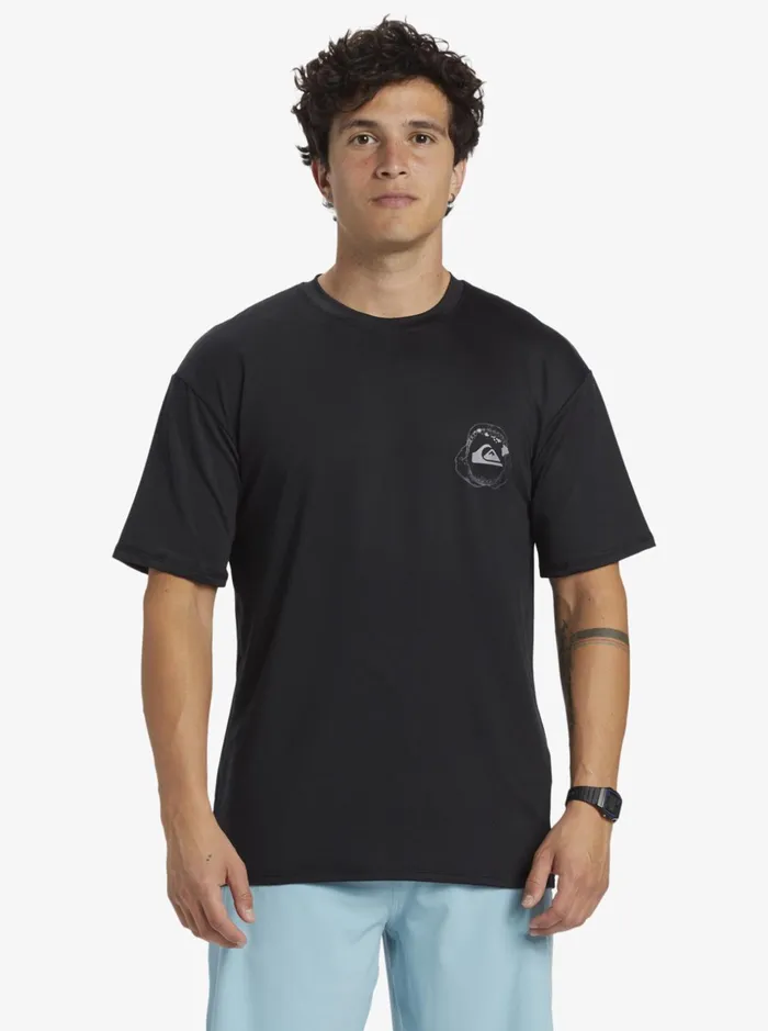 Men Quiksilver Rashguards Hawaii Big Bite UPF 50 Short Sleeve Surf Tee Black Men Quiksilver Rashguards Hawaii Big Bite UPF 50 Short Sleeve Surf Tee Black
