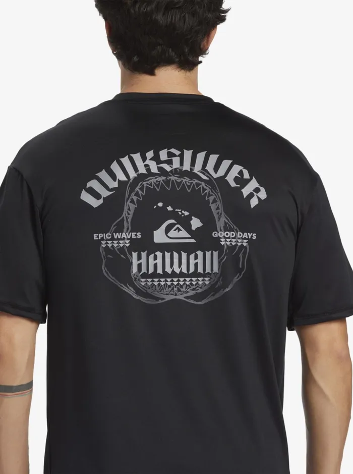 Men Quiksilver Rashguards Hawaii Big Bite UPF 50 Short Sleeve Surf Tee Black Men Quiksilver Rashguards Hawaii Big Bite UPF 50 Short Sleeve Surf Tee Black
