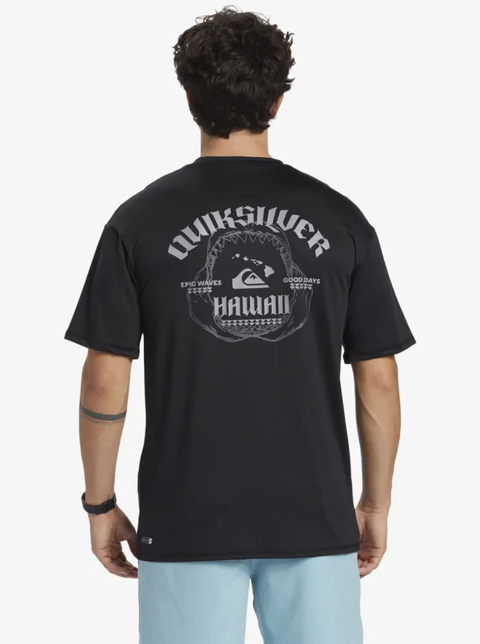 Men Quiksilver Rashguards Hawaii Big Bite UPF 50 Short Sleeve Surf Tee Black Men Quiksilver Rashguards Hawaii Big Bite UPF 50 Short Sleeve Surf Tee Black