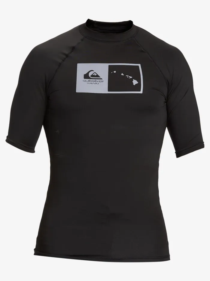 Men Quiksilver Rashguards Hawaii Double Down UPF 50 Short Sleeve Surf Tee Black