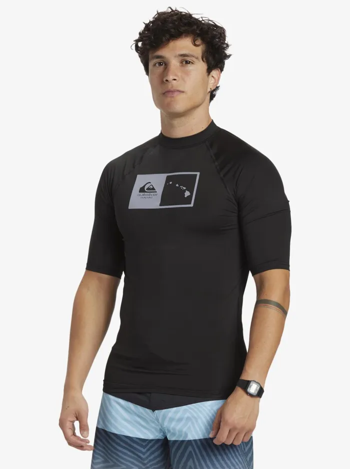 Men Quiksilver Rashguards Hawaii Double Down UPF 50 Short Sleeve Surf Tee Black Men Quiksilver Rashguards Hawaii Double Down UPF 50 Short Sleeve Surf Tee Black