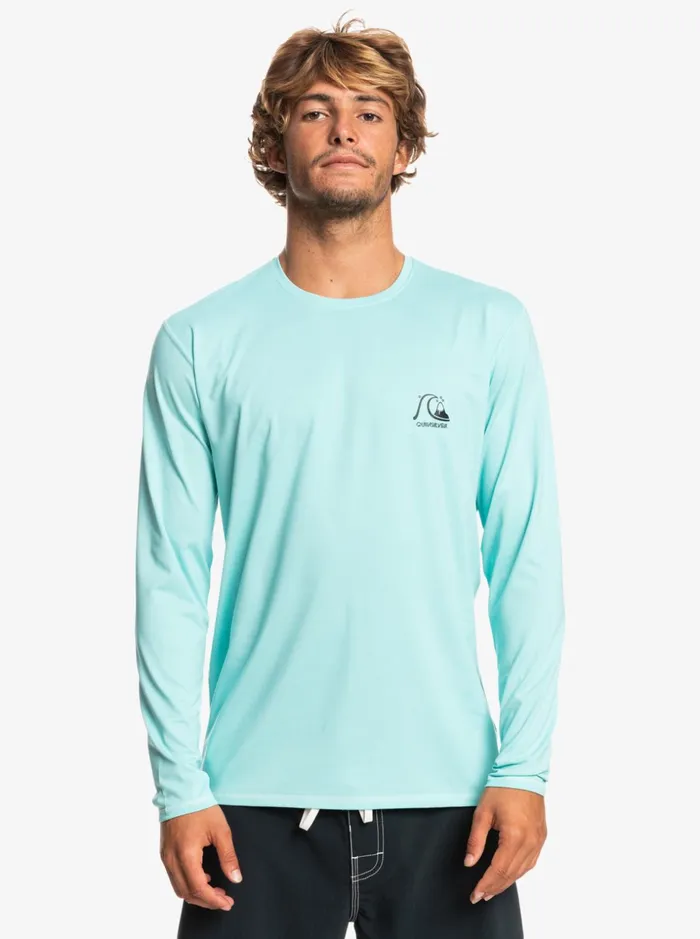 Men Quiksilver Rashguards Heritage Heather Long Sleeve UPF 50 Surf Tee Angel Blue Heather Men Quiksilver Rashguards Heritage Heather Long Sleeve UPF 50 Surf Tee Angel Blue Heather