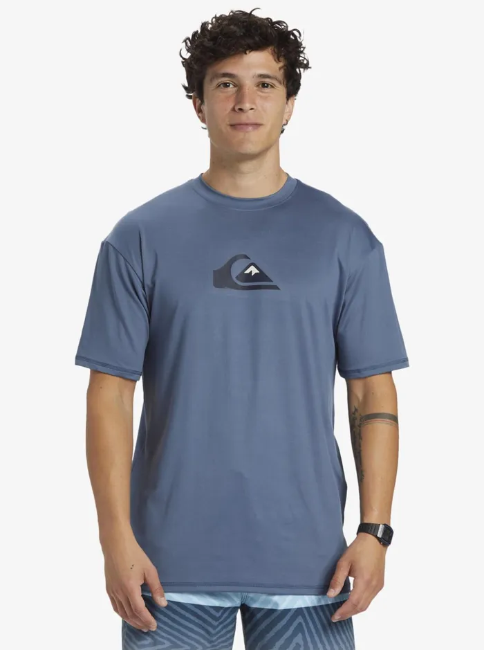 Men Quiksilver Rashguards Solid Streak Short Sleeve UPF 50 Surf Tee Bering Sea Men Quiksilver Rashguards Solid Streak Short Sleeve UPF 50 Surf Tee Bering Sea