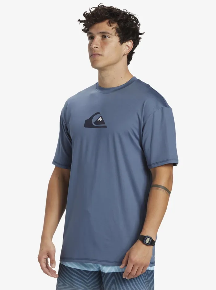 Men Quiksilver Rashguards Solid Streak Short Sleeve UPF 50 Surf Tee Bering Sea Men Quiksilver Rashguards Solid Streak Short Sleeve UPF 50 Surf Tee Bering Sea