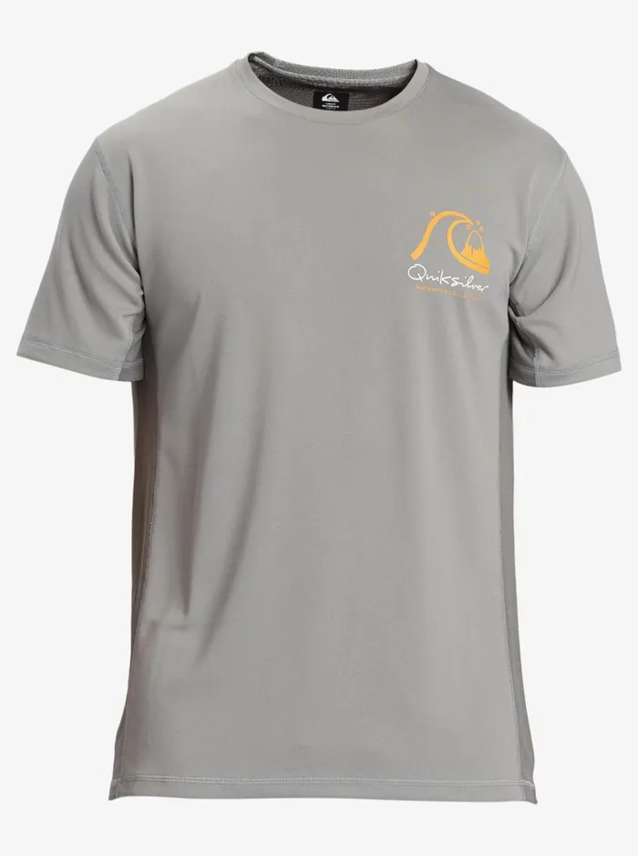 Men Quiksilver Rashguards Waterman Bamboo Check 2 UPF 50 Short Sleeve Surf Tee Sharkskin