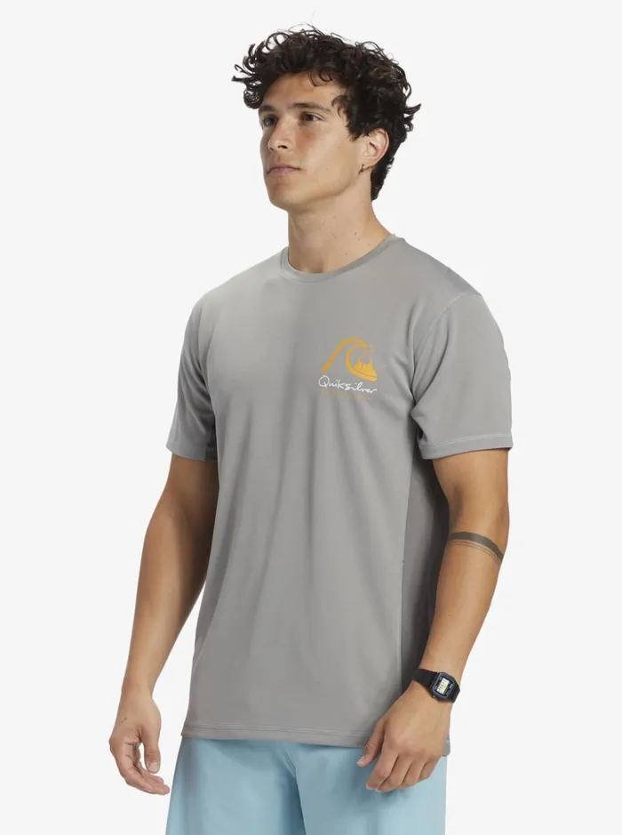 Men Quiksilver Rashguards Waterman Bamboo Check 2 UPF 50 Short Sleeve Surf Tee Sharkskin Men Quiksilver Rashguards Waterman Bamboo Check 2 UPF 50 Short Sleeve Surf Tee Sharkskin