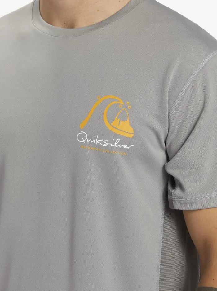 Men Quiksilver Rashguards Waterman Bamboo Check 2 UPF 50 Short Sleeve Surf Tee Sharkskin Men Quiksilver Rashguards Waterman Bamboo Check 2 UPF 50 Short Sleeve Surf Tee Sharkskin
