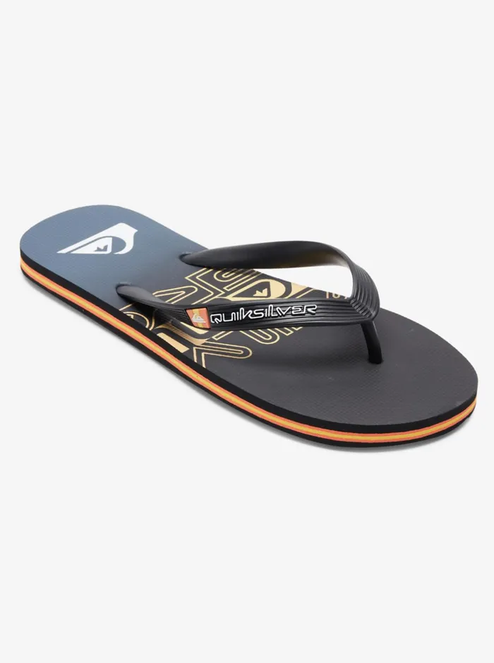 Men Quiksilver Sandals Molokai Wordblock FlipFlops Blackblackorange