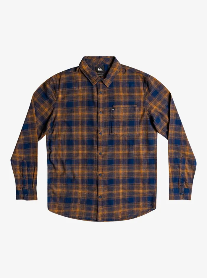 Men Quiksilver Shirts and Polos Ganaway Stretch Long Sleeve Flannel Shirt Insignia Blue Ganaway