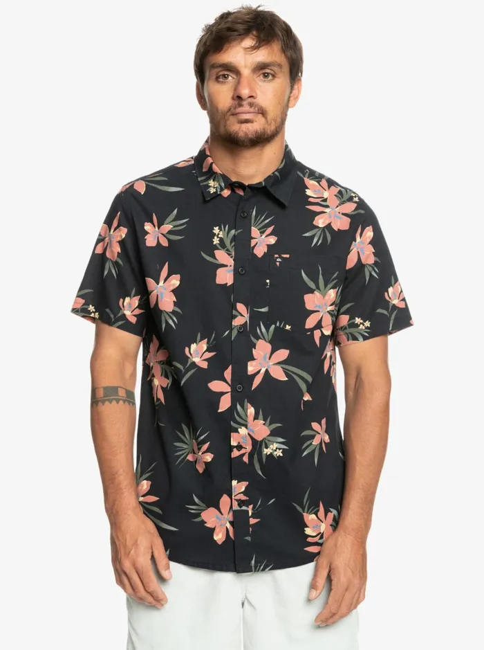 Men Quiksilver Shirts and Polos Holidazed Short Sleeve Shirt Black Holidazed Men Quiksilver Shirts and Polos Holidazed Short Sleeve Shirt Black Holidazed