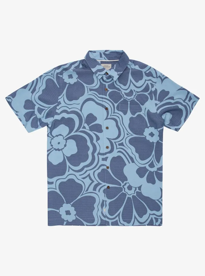 Men Quiksilver Shirts and Polos Waterman Flow Drip Short Sleeve Shirt Dusk Blue Flow Drip