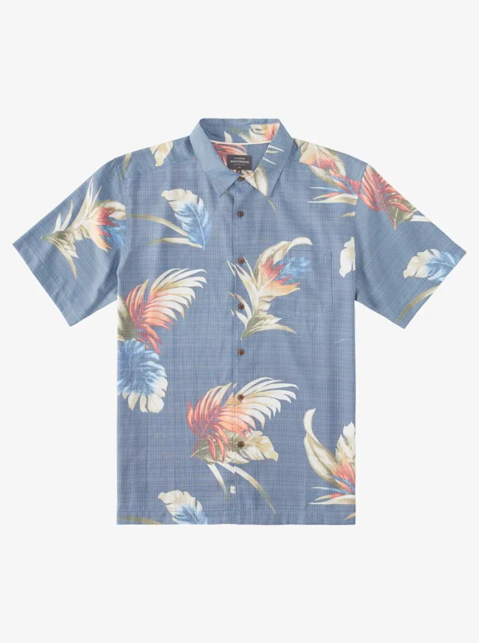 Men Quiksilver Shirts and Polos Waterman Rainbow Floral Short Sleeve Shirt Ensign Blue Rainbow Floral