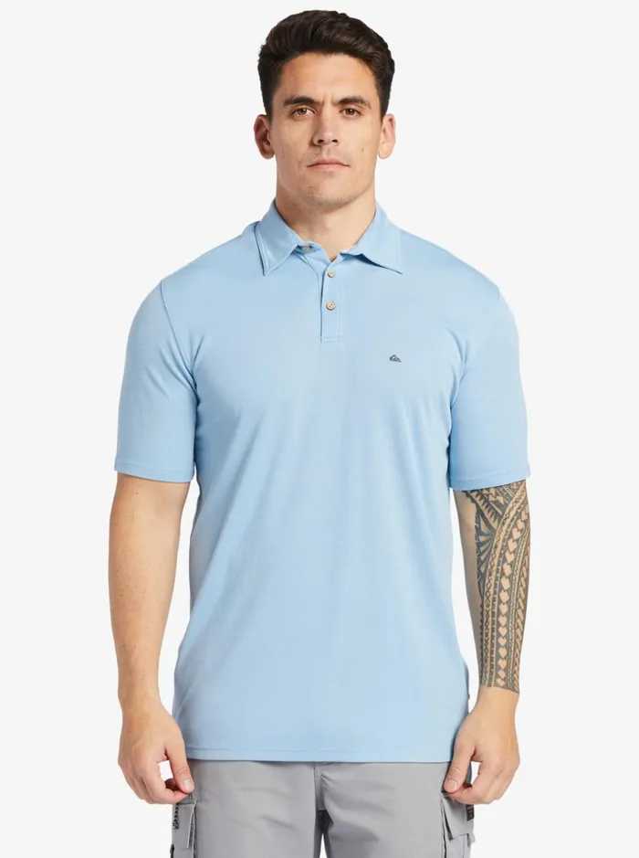 Men Quiksilver Shirts and Polos Waterman Waterpolo Short Sleeve Polo Shirt Dusk Blue Men Quiksilver Shirts and Polos Waterman Waterpolo Short Sleeve Polo Shirt Dusk Blue