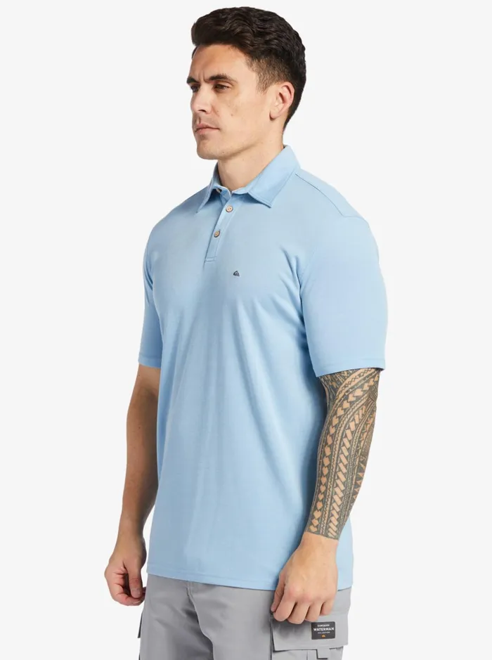 Men Quiksilver Shirts and Polos Waterman Waterpolo Short Sleeve Polo Shirt Dusk Blue Men Quiksilver Shirts and Polos Waterman Waterpolo Short Sleeve Polo Shirt Dusk Blue