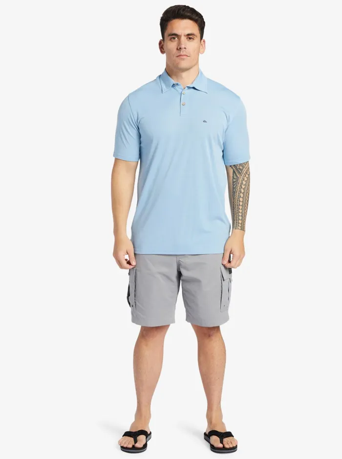 Men Quiksilver Shirts and Polos Waterman Waterpolo Short Sleeve Polo Shirt Dusk Blue Men Quiksilver Shirts and Polos Waterman Waterpolo Short Sleeve Polo Shirt Dusk Blue