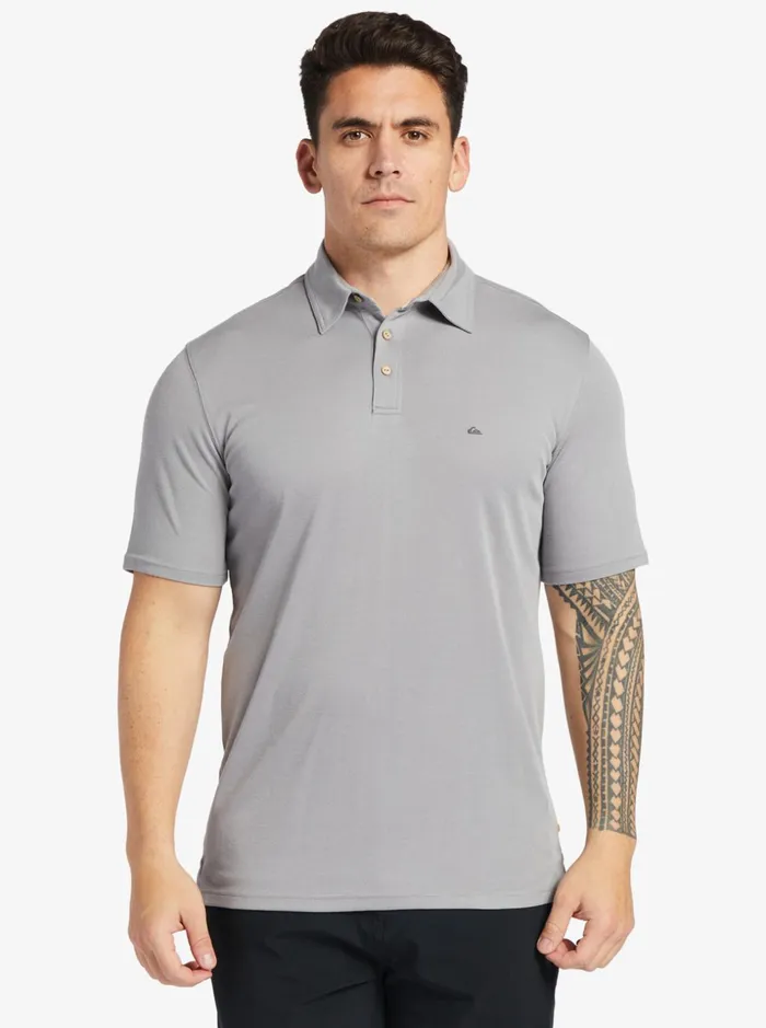Men Quiksilver Shirts and Polos Waterman Waterpolo Short Sleeve Polo Shirt Sharkskin Men Quiksilver Shirts and Polos Waterman Waterpolo Short Sleeve Polo Shirt Sharkskin