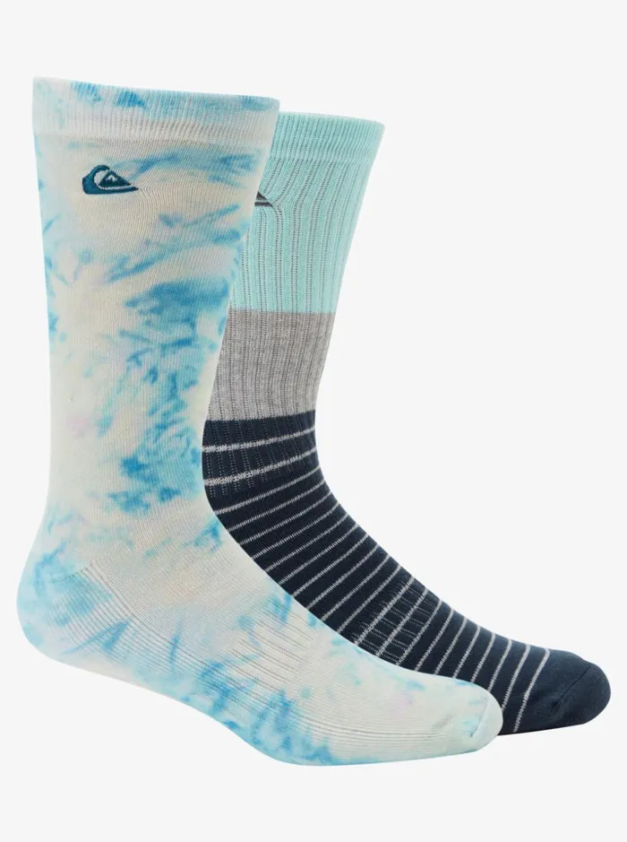 Men Quiksilver Socks and Underwear Tie Dye 2 Pack Crew Socks Beach Glass Neo Blue